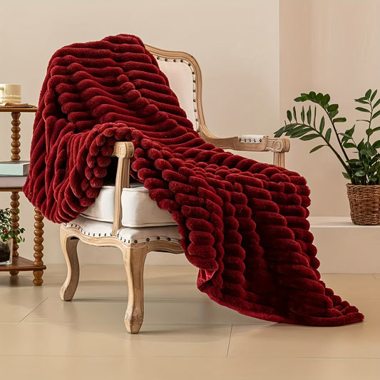 Cozy Soft Luxurious Red Faux Rabbit Fur Flannel Blanket