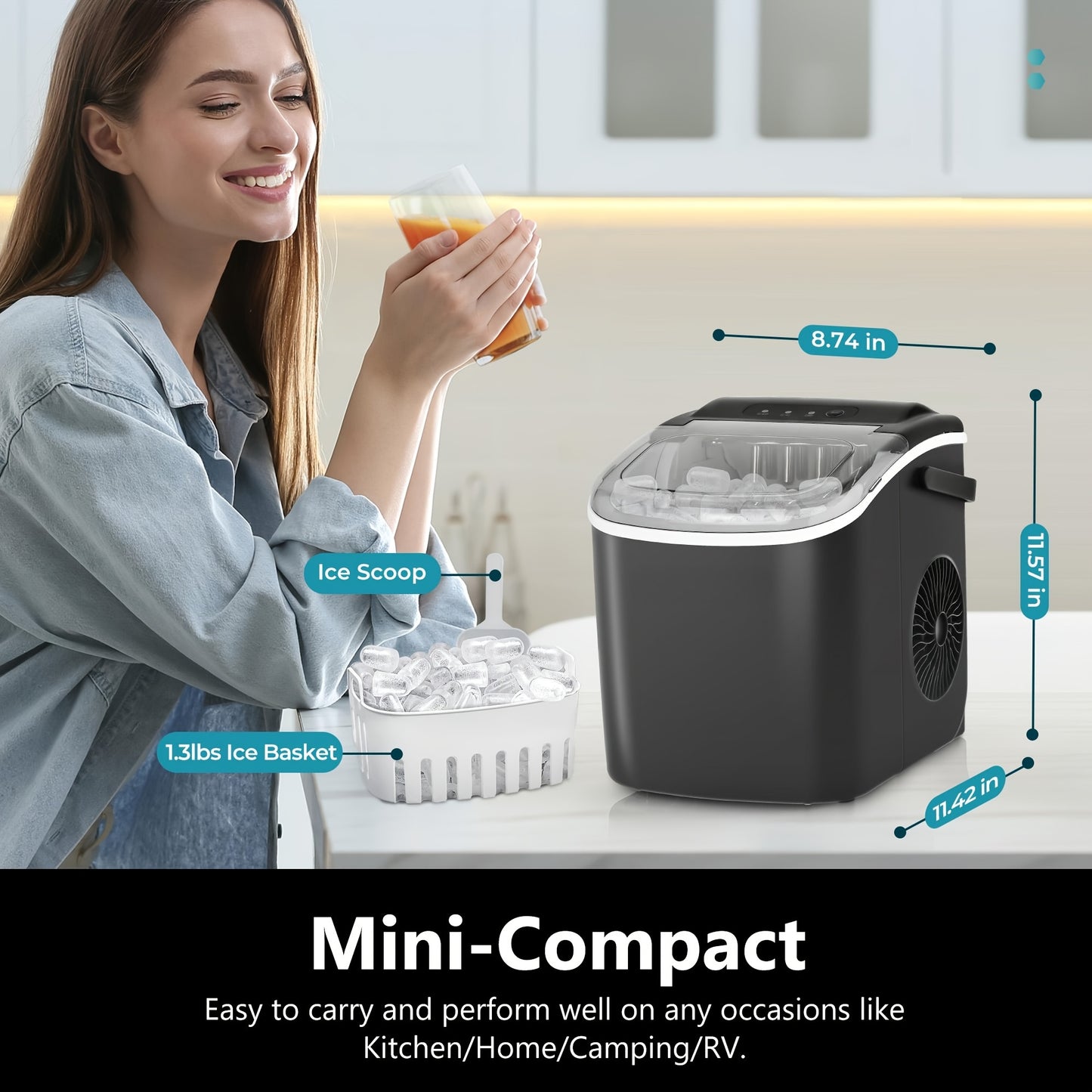 Portable Ice Maker Nugget Ice Maker 26-34Lbs/Day Auto-Cleaning