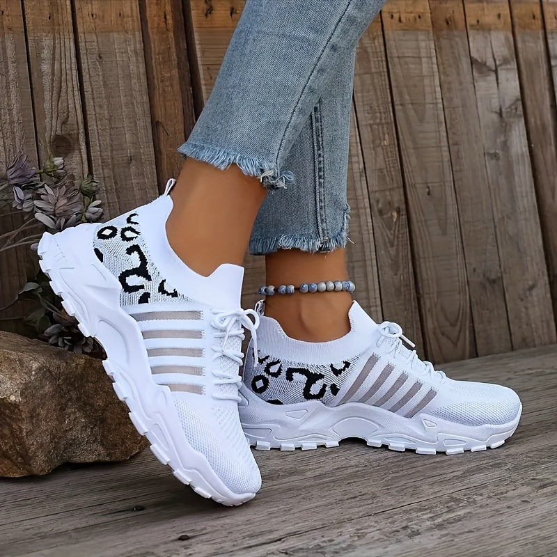 Leopard Print Sneakers Lightweight Women's Mesh Lace-Up Shoes
