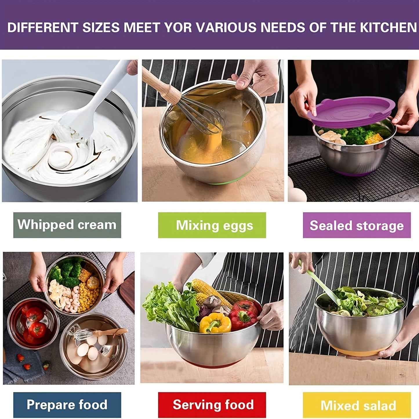 Stainless Steel Mixing Bowls 20pcs With Airtight Lids
