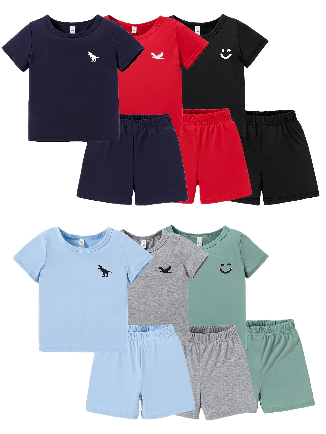 12pcs Boys' Casual Fashion Set, Summer Outfit 6 Tops 6 Shorts