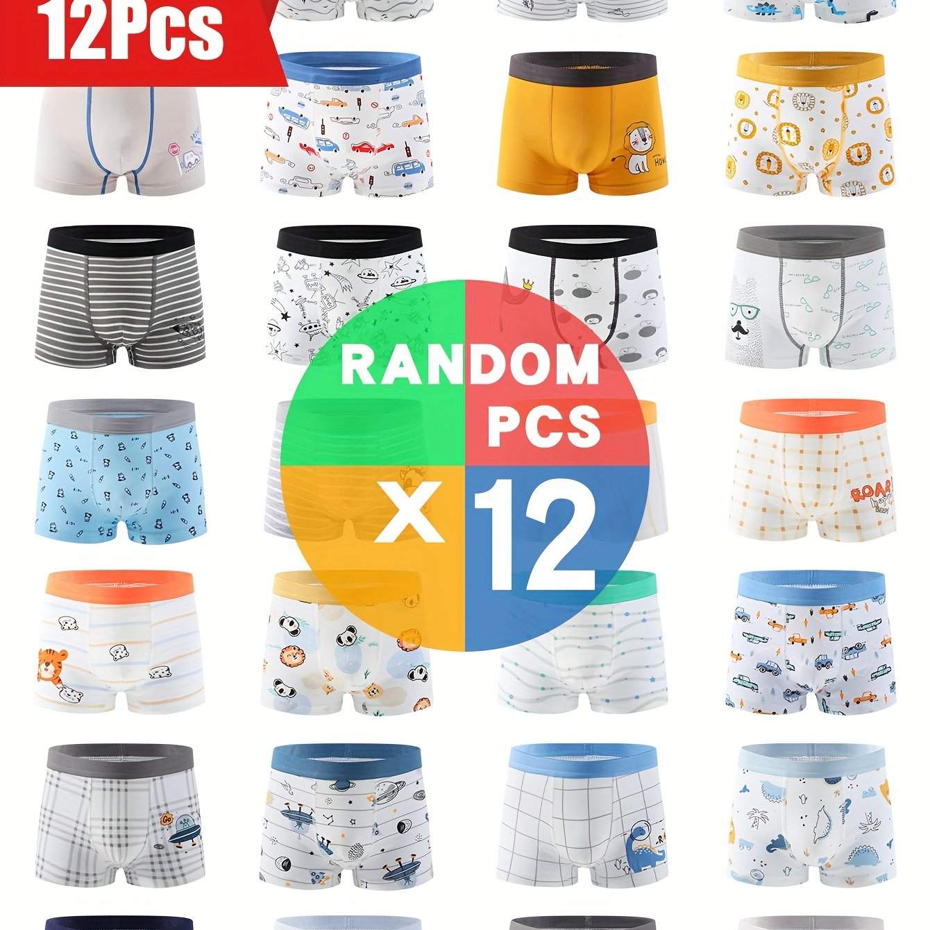 Random 12pcs Set Of Boys' Cotton Underwear For All Ages