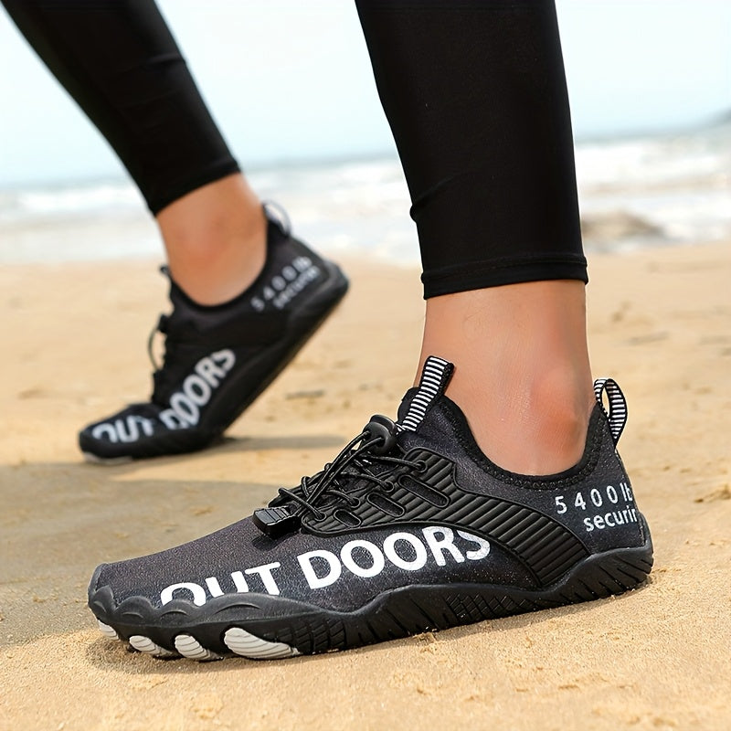 Men's Non Slip Breathable Water Shoes Lightweight Upper With Bright Yellow And Black Letter Print Rubber Sole Suitable For Outdoor And Casual Wear Modern Sports Shoes Durable Rubber Outsole High Quality Footwear