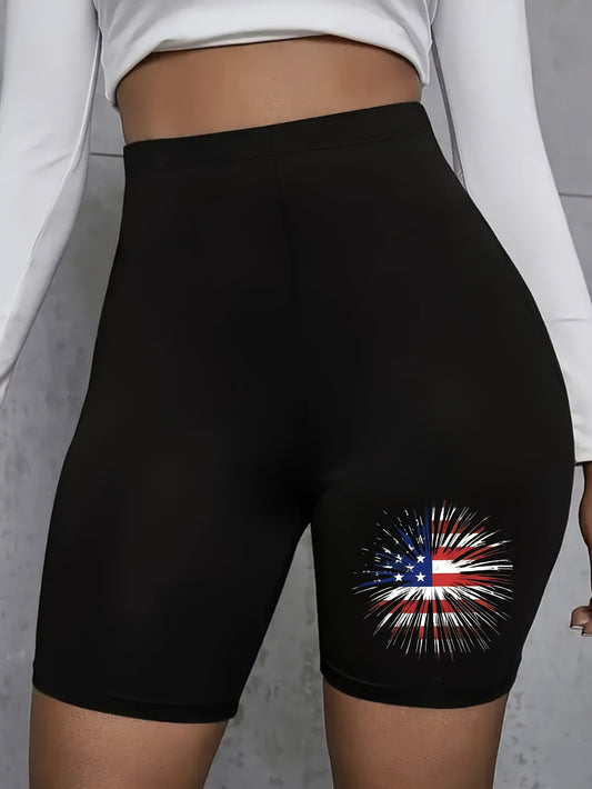 Women's Patriotic American Flag High-Waisted Yoga Shorts