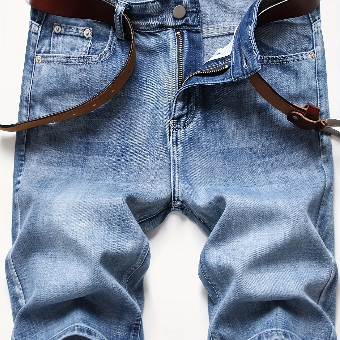 Kevoom Men's Light Blue Washed Gradient Denim Shorts Summer Casual Slim Fit Outdoor Sports and Trendy Daily Outfits