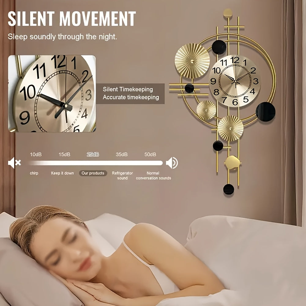 Decorative 3D Metal Wall Clock for Living Room and Bedroom Modern Large Silent No Ticking Wall Art Decor 30.7 X 17.7 Inches