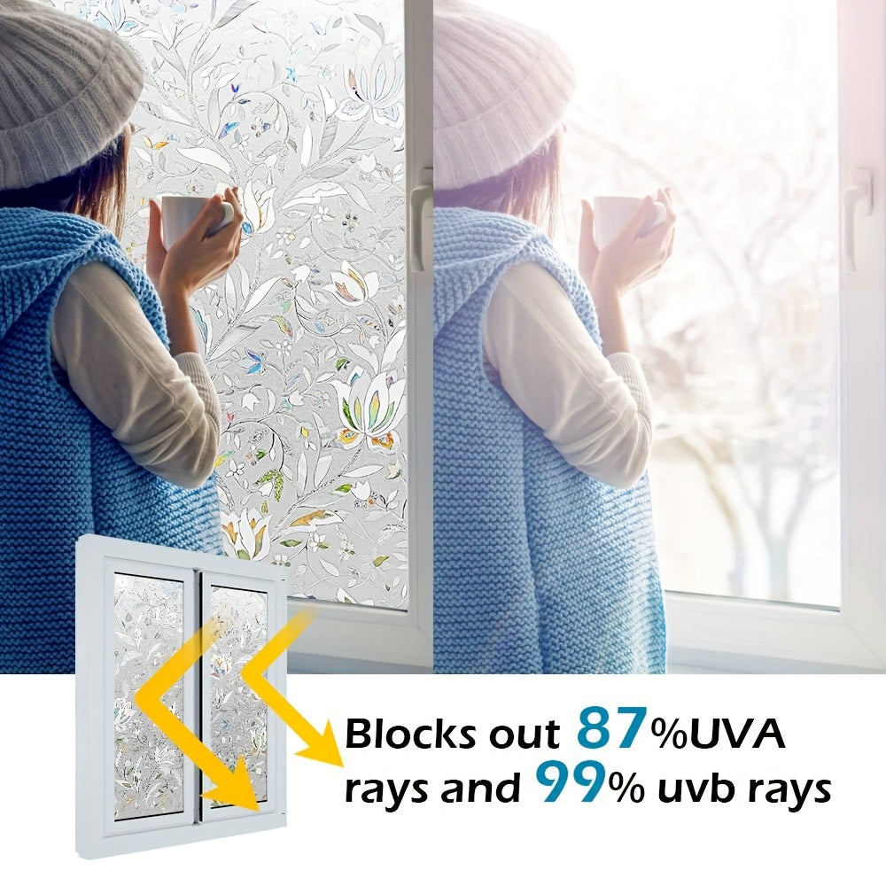 Elegant Privacy Film Transparent Anti-Peep Window Film Elegant Tulip Design Self-Adhesive Glue-Free 2mil Thick PET PVC Easy Installation for Office Living Room Decor