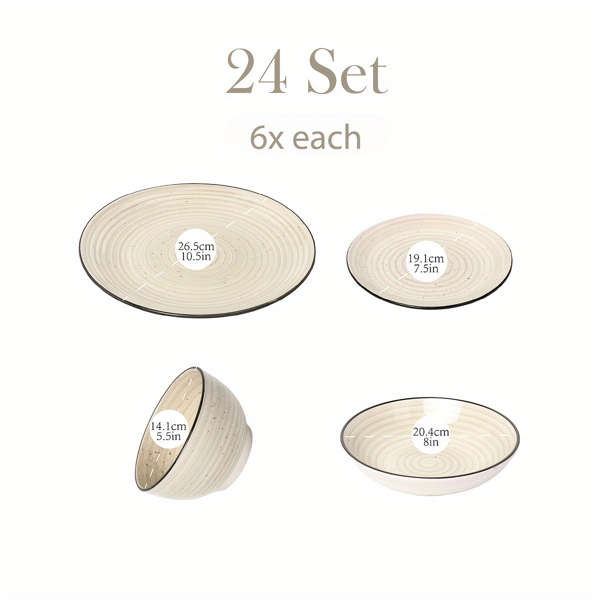Zenora 24pcs Dinnerware Set Service For 6, Elegant Stoneware