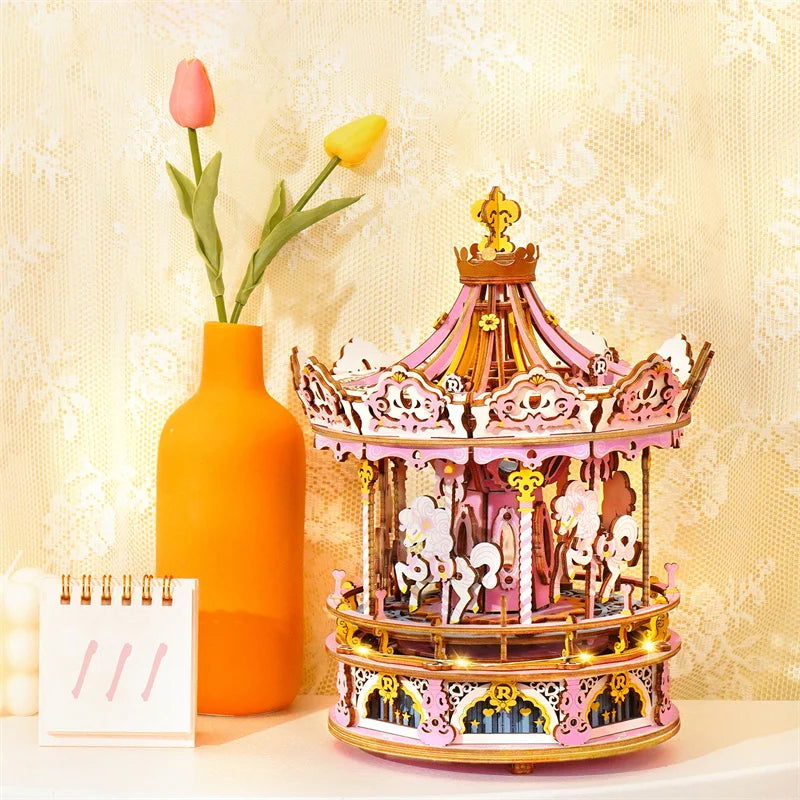 Robotime 3D Wooden Puzzle 336pcs DIY Romantic Carousel Toy