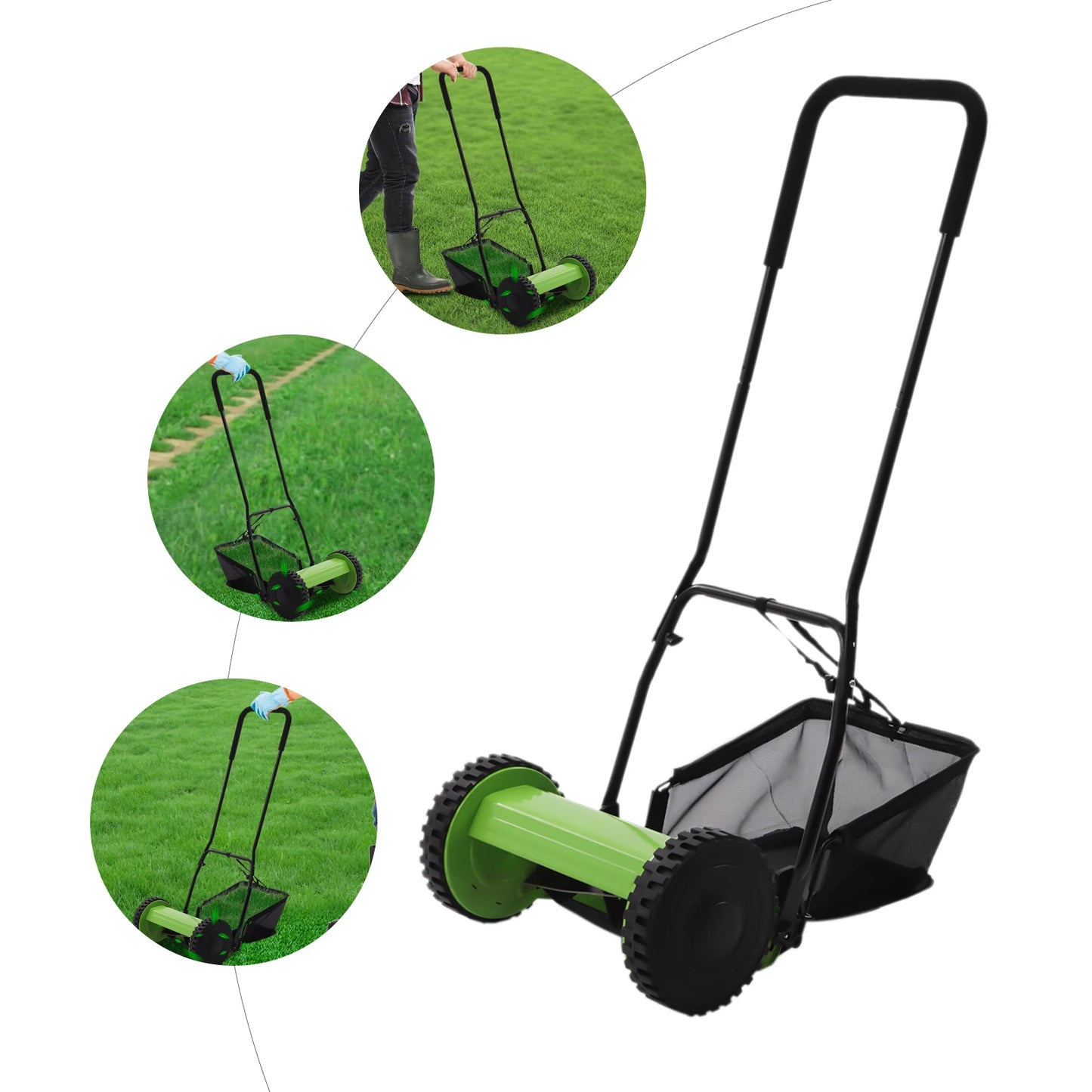 12” Manual Push Reel Lawn Mower Push Lawn Sweeper with 23L Collection Bag, 5 Blades