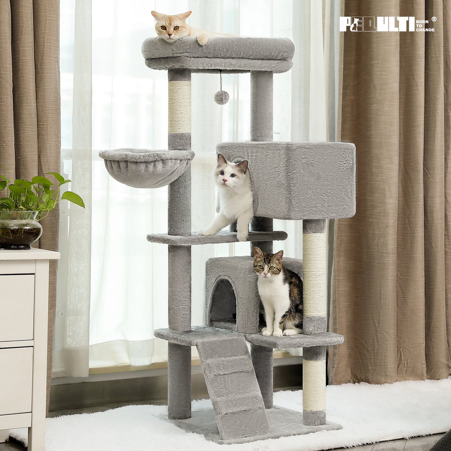 Cat Tree with Toy Cat Tower Condo for Indoor Cats House with Padded Plush Perch Cozy Hammock and Sisal Scratching Posts