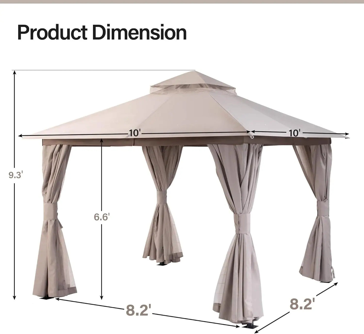 Shelter with Double Roofs, Mosquito Nettings and Privacy Screens for Backyard,, Champagne Khaki