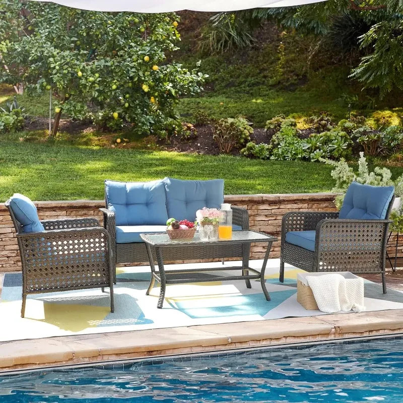 Wicker Furniture with Loveseat, Rattan Seating Outside Coffee Table w/2 Chair