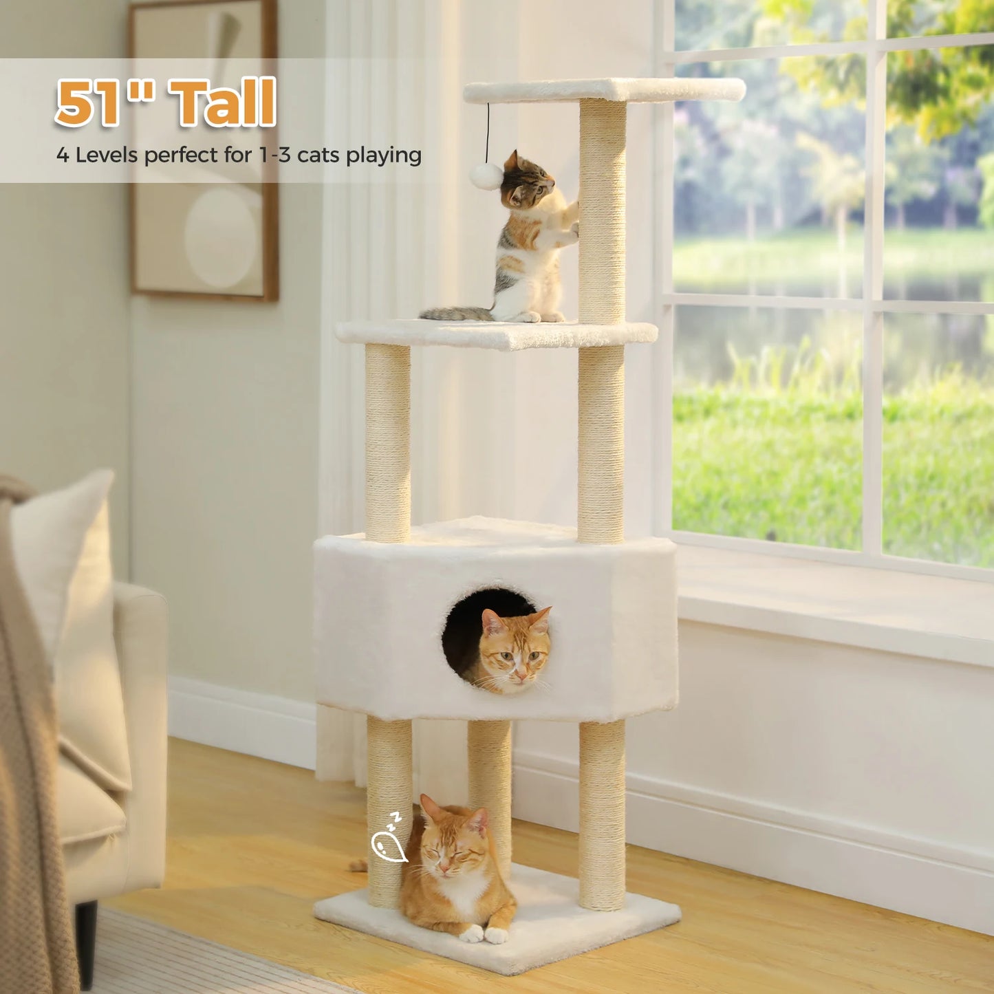 Cat Tree with Toy Cat Tower Condo for Indoor Cats House with Padded Plush Perch Cozy Hammock and Sisal Scratching Posts