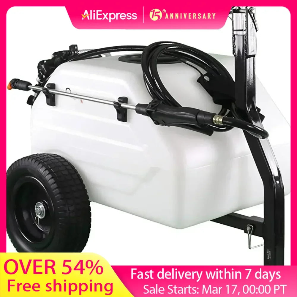 12 Gallon Trailer Spray with Wheels for Irrigation of Large Lawns and Small Gardens, Chemical Spray
