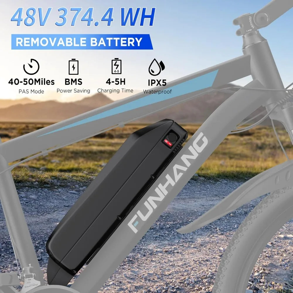 Electric Bike, 26'' 1000W Peak Ebike,Up to 50 Miles 21.7MPH with 48V 374.4WH Removable Battery