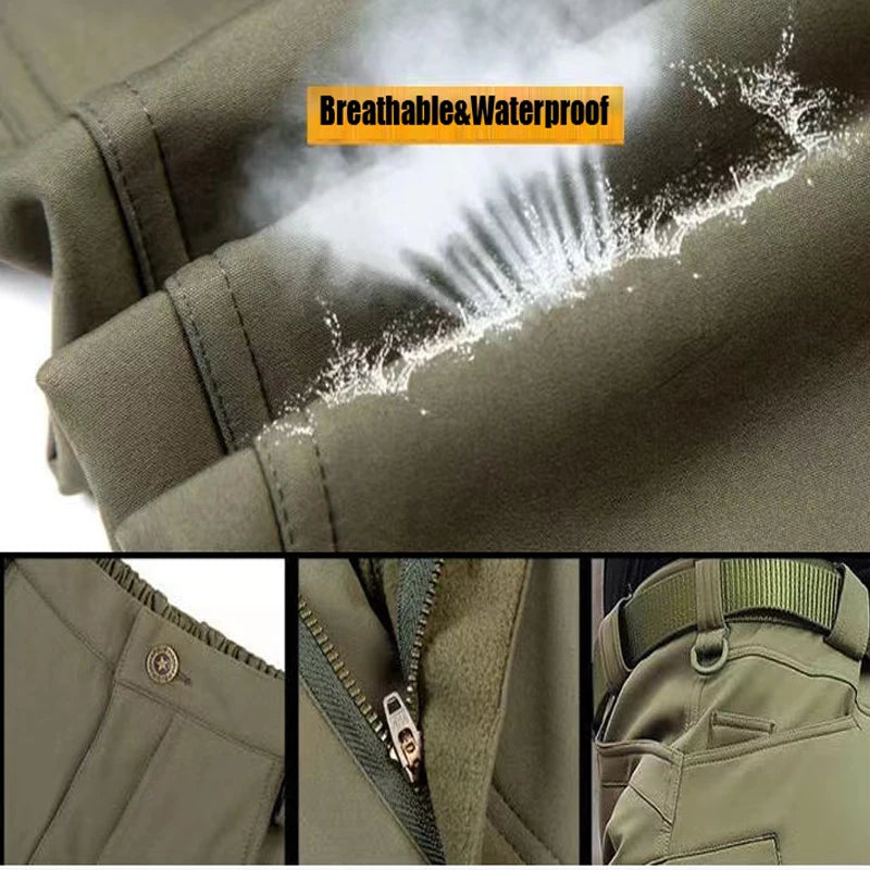 Men's City Cargo Fleece Softshell Hiking Pants for Autumn Winter Casual Trekking Climbing Fishing and Hunting M to 5XL