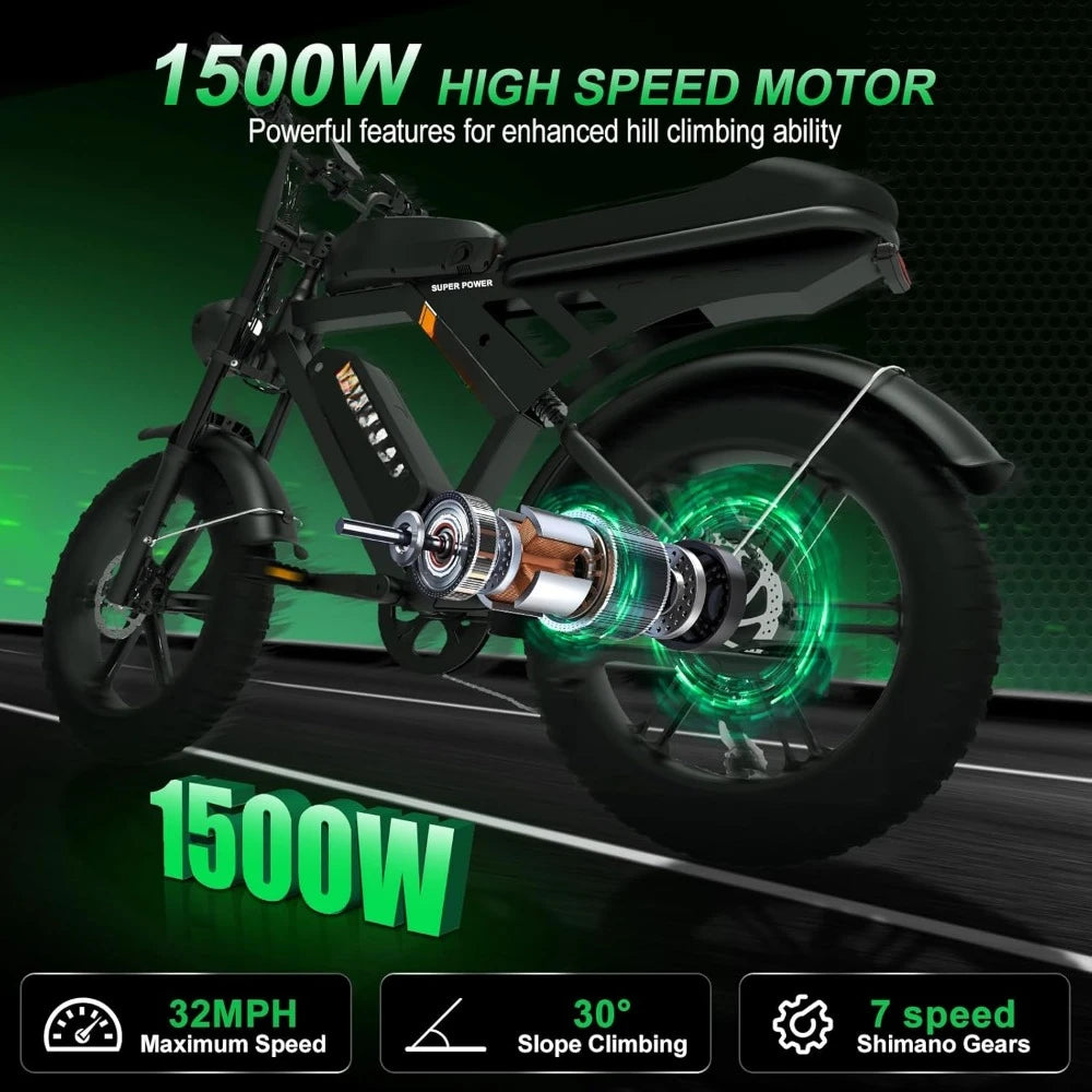 Electric Bike ,Up To 32MPH/28MPH 120/70 Miles,7 Speed Gear Hydraulic/Disc Brake , Motorcycle Bike