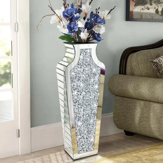 Vase Fragmented Diamond Mirror 27 High Crystal Silver Glass