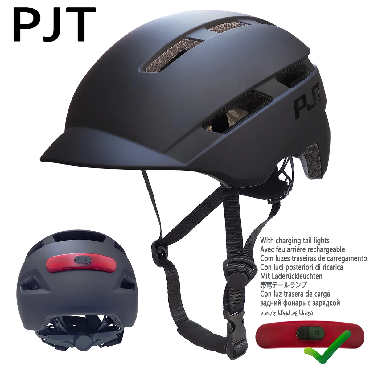 PJT New Cycling Helmet In-Mold Mountain Road USB Rechargeable Tail Light