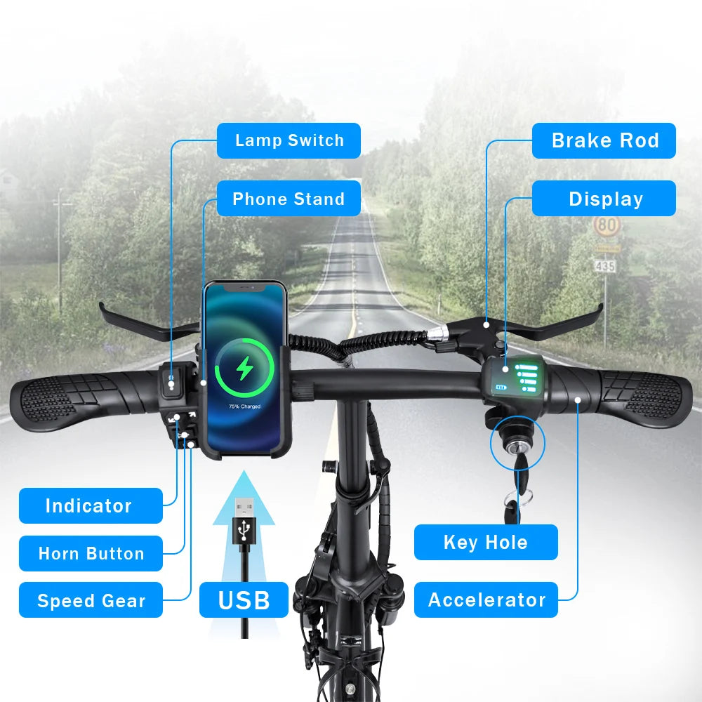 Electric Bike for Adults, 20 mph Folding Ebike, 14" Adults Electric Bicycles,3 Levels 2