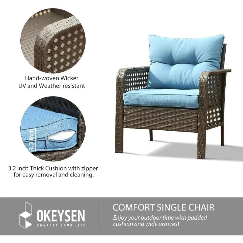 Wicker Furniture with Loveseat, Rattan Seating Outside Coffee Table w/2 Chair