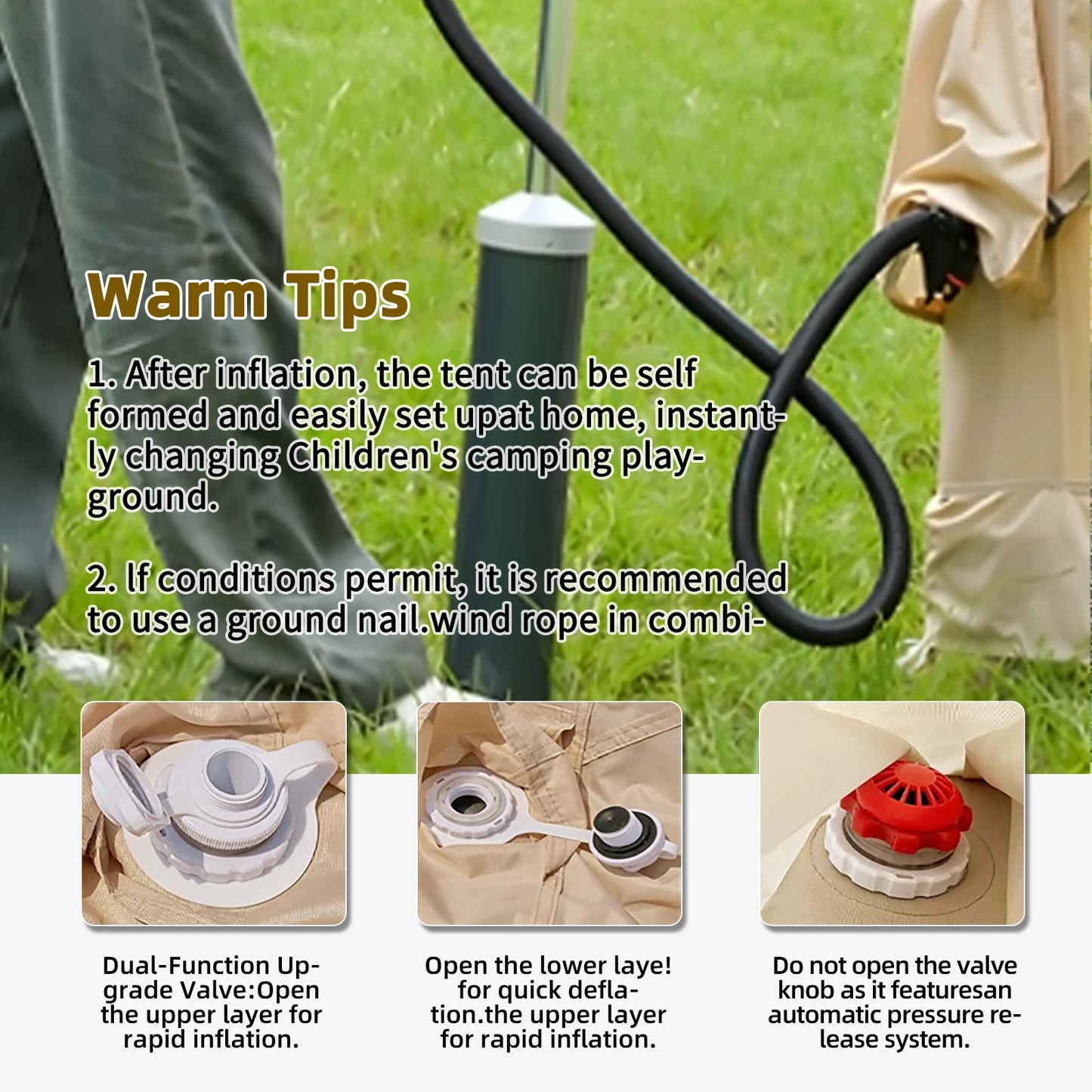 6-8 People Inflatable Tent for Camping with Pump Portable Blow Up Tent Easy Set-up Air Tent