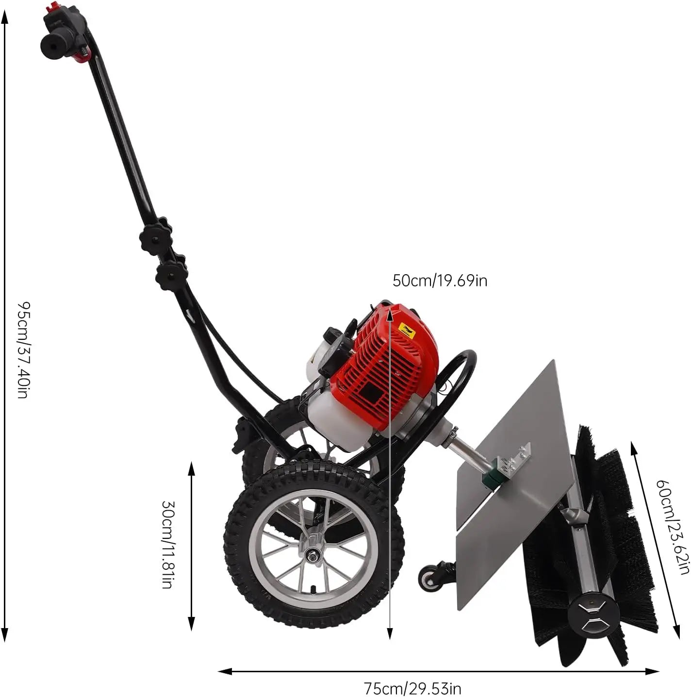 Gas Power Broom Sweeper, Gasoline Walk Behind Snow Lawn Sweeper Brush Broom Sweeping