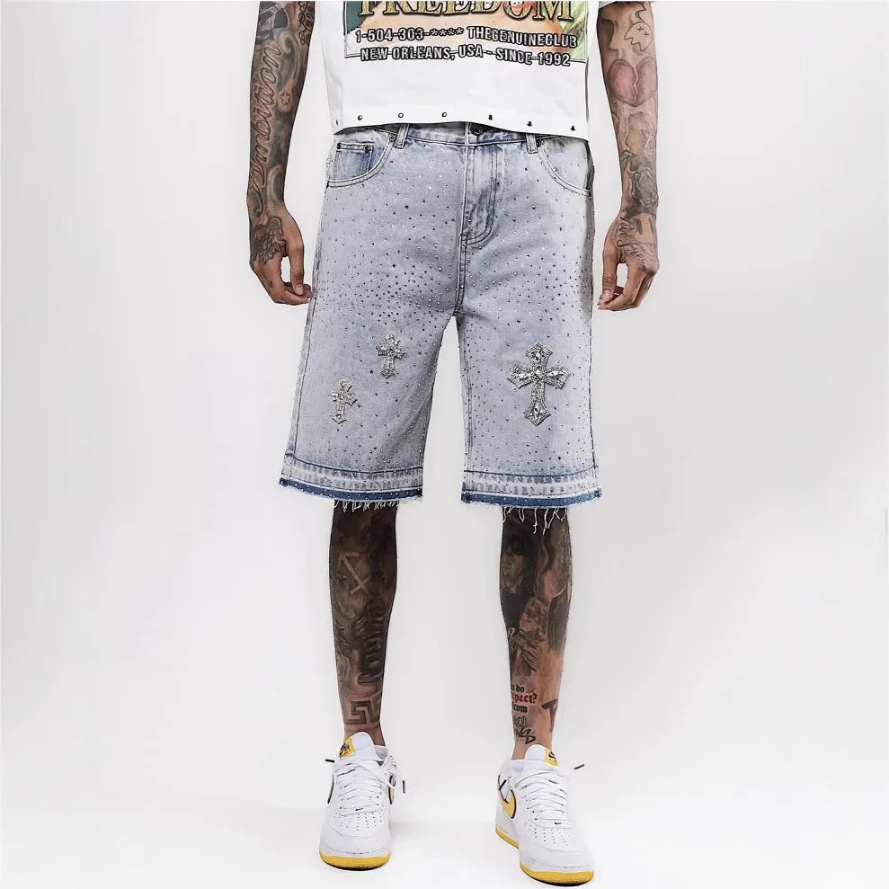 Retro Gothic Y2k Sweatpants Oversized Denim Shorts Men