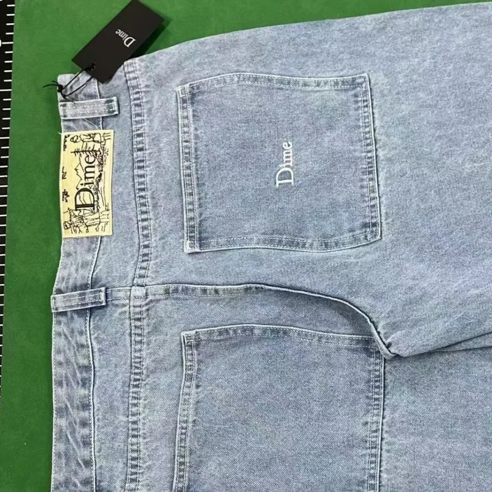 Straight Cotton Loose Embroidered Denim Shorts Men's Retro Y2k