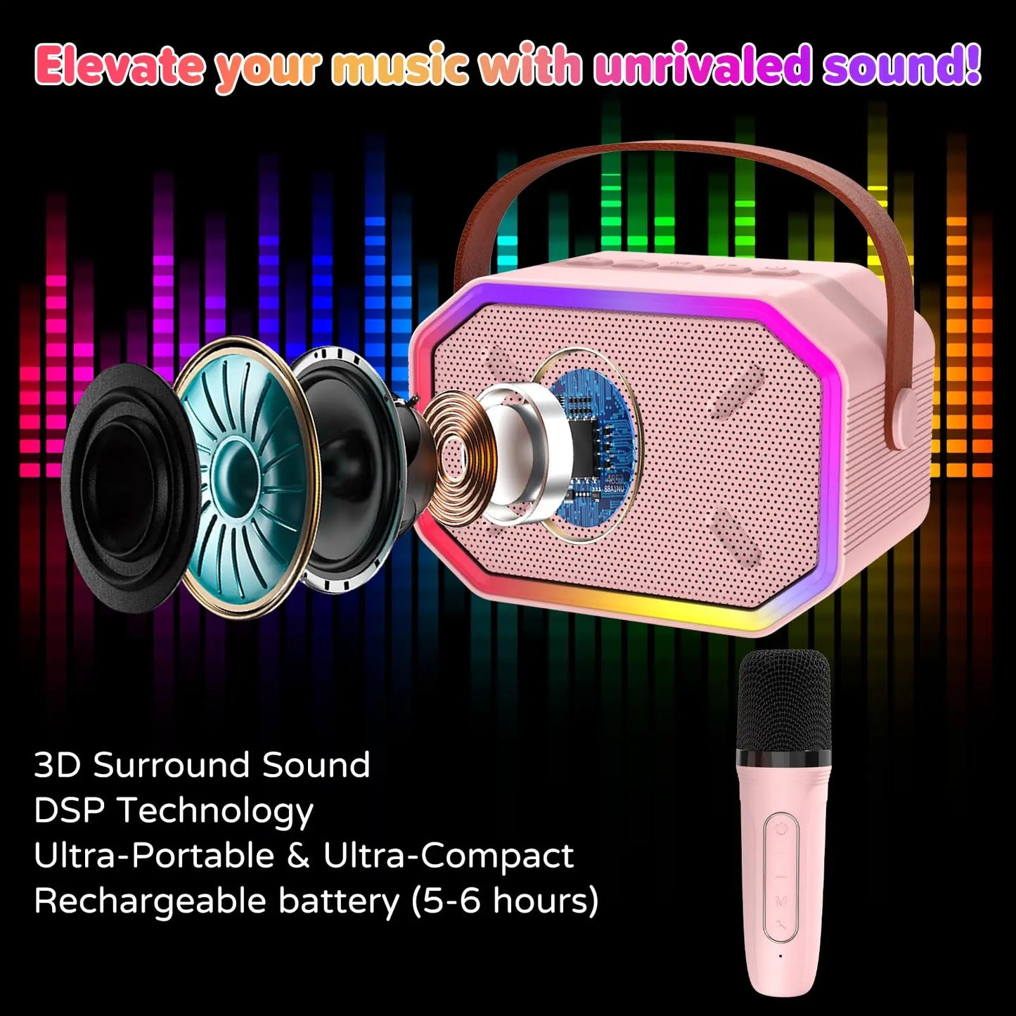 Mini Karaoke Machine for Kids Portable Bluetooth Microphone