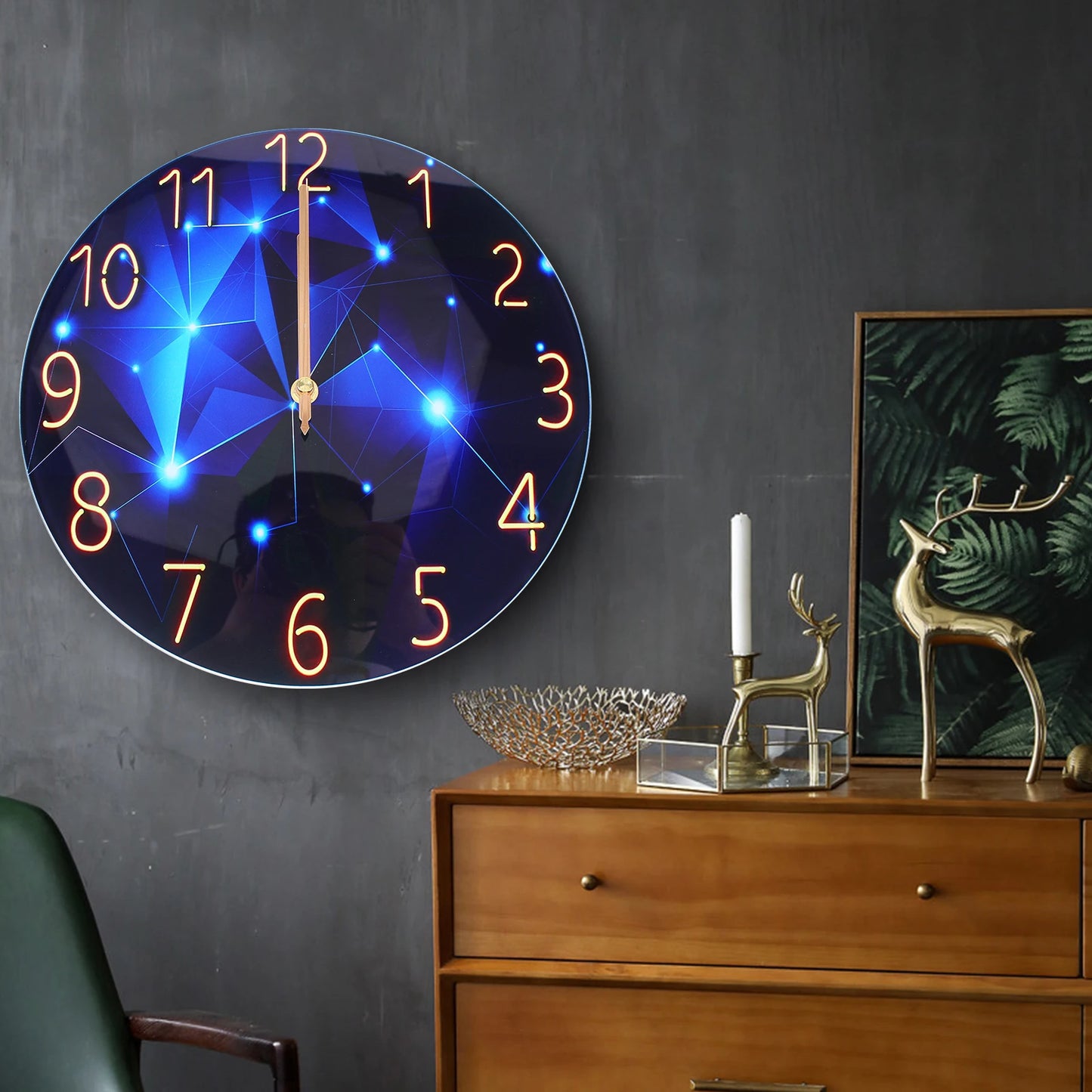 12 Inch Silent Blue Diamond Round Wall Clock Blue Decorative