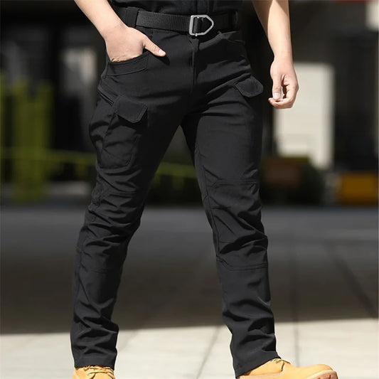 Men Fashion Cargo Pants Solid Color Multi-Pockets Waterproof Trousers