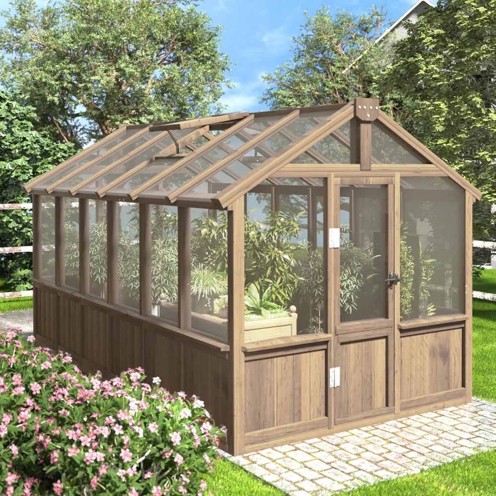 6x12 FT Greenhouse Kit for Outdoor,Polycarbonate Wooden Walk-in Green House with Lockable Door
