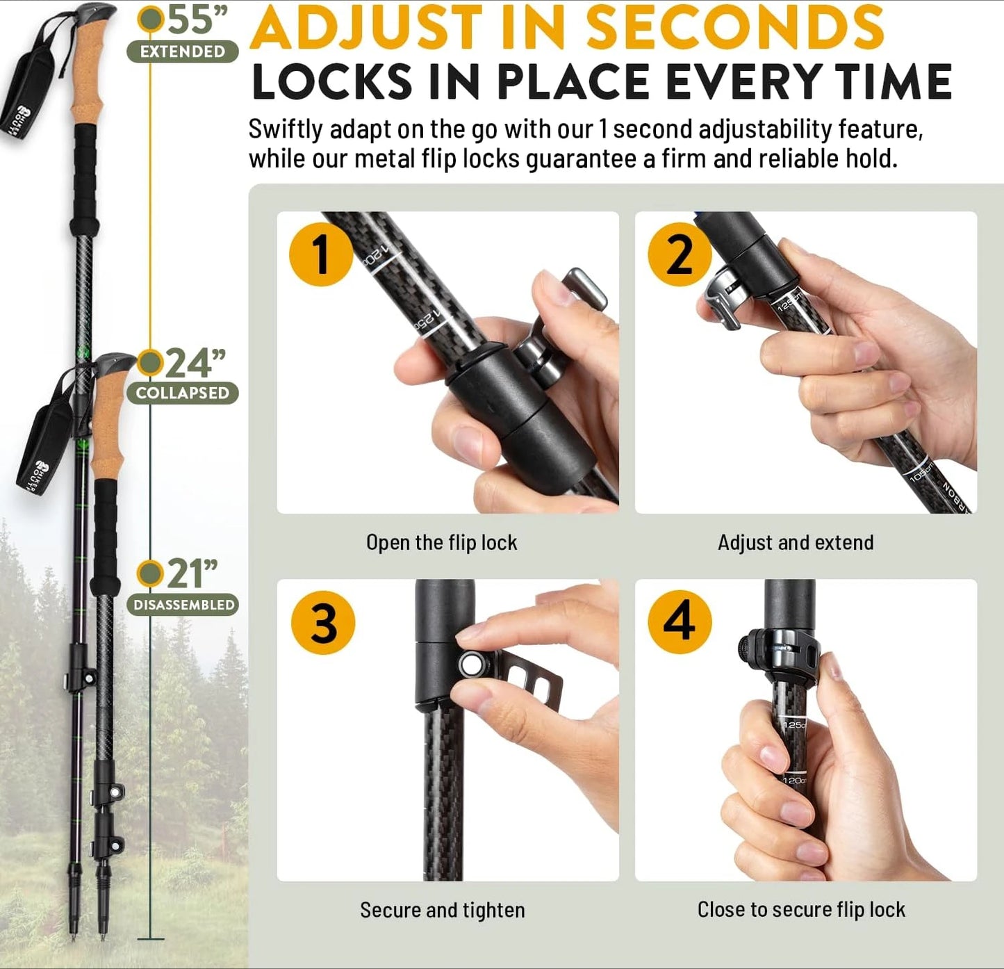 Strong Lightweight Collapsible Hiking Poles with Cork Grips