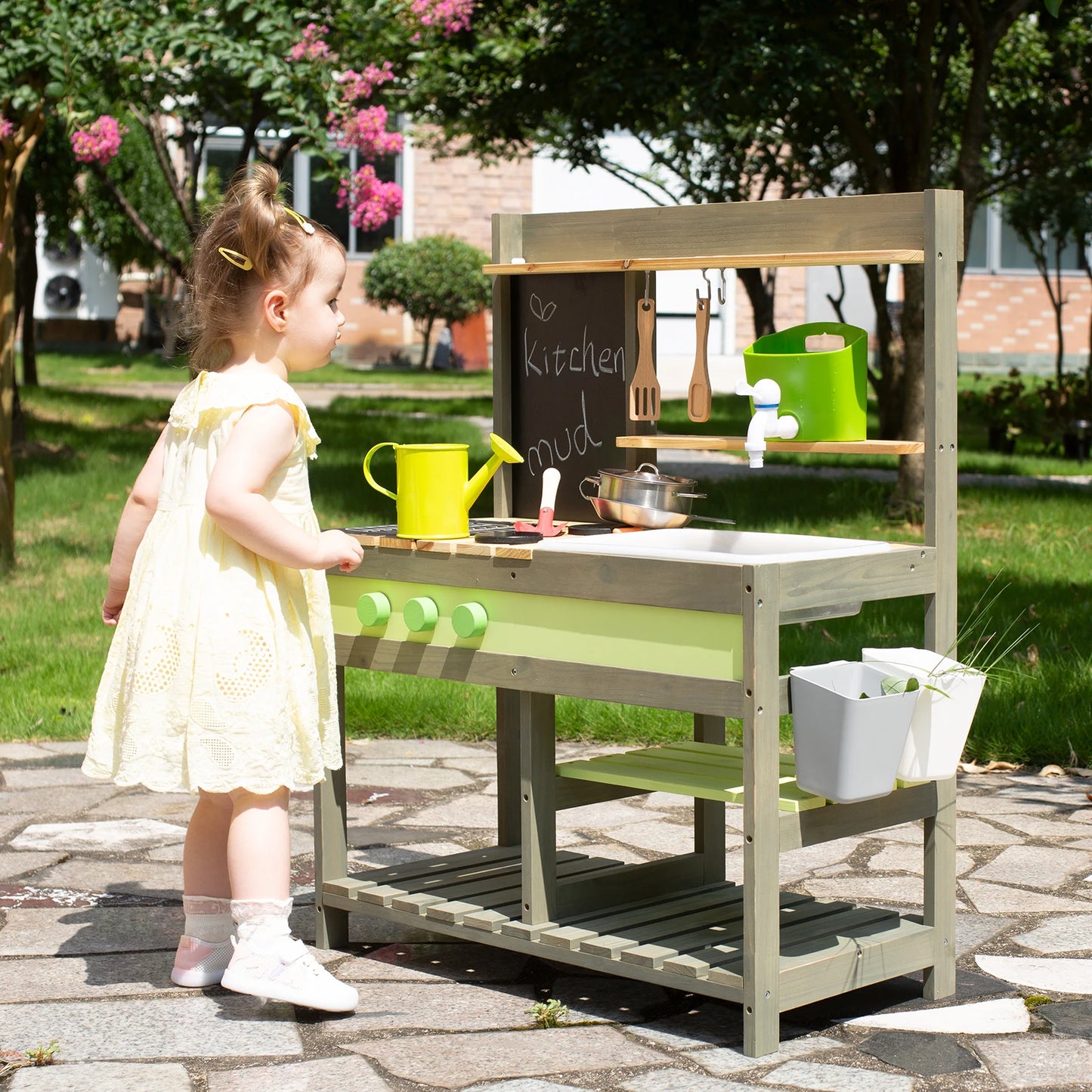 Mud Kitchen Playset for Kids, Deluxe Wooden Toy Set