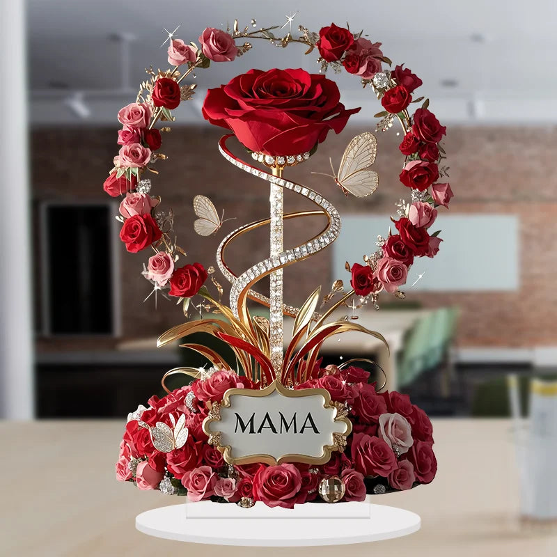 1pcs 8in Flat Acrylic Rose Can Stand MOM Mom Gift Decoration