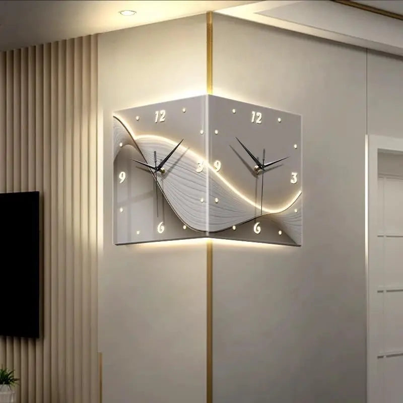 Luxury Corner Wall Clock with Light and LED Numerals