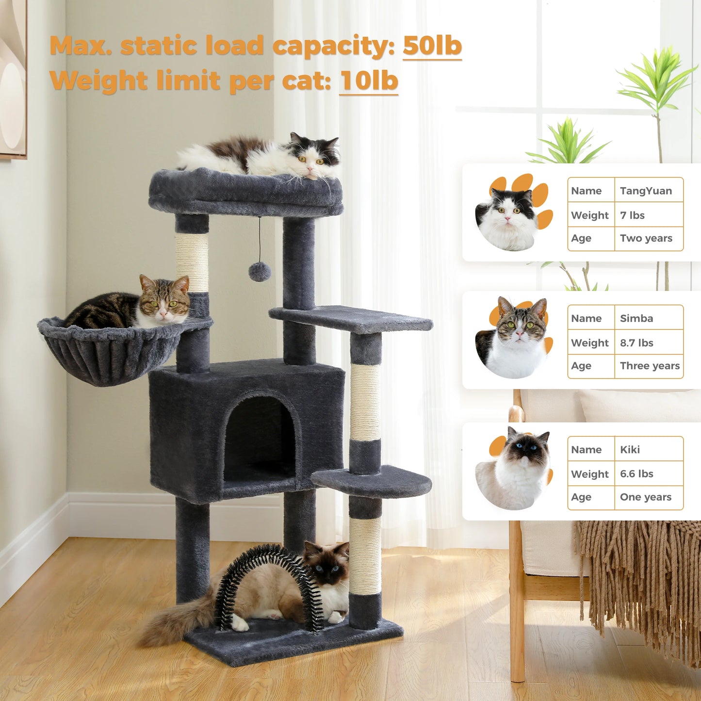 Cat Tree with Toy Cat Tower Condo for Indoor Cats House with Padded Plush Perch Cozy Hammock and Sisal Scratching Posts