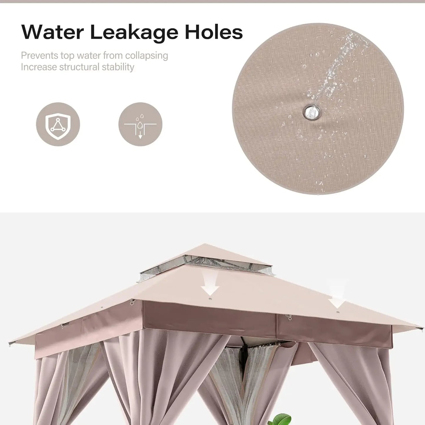 Shelter with Double Roofs, Mosquito Nettings and Privacy Screens for Backyard,, Champagne Khaki