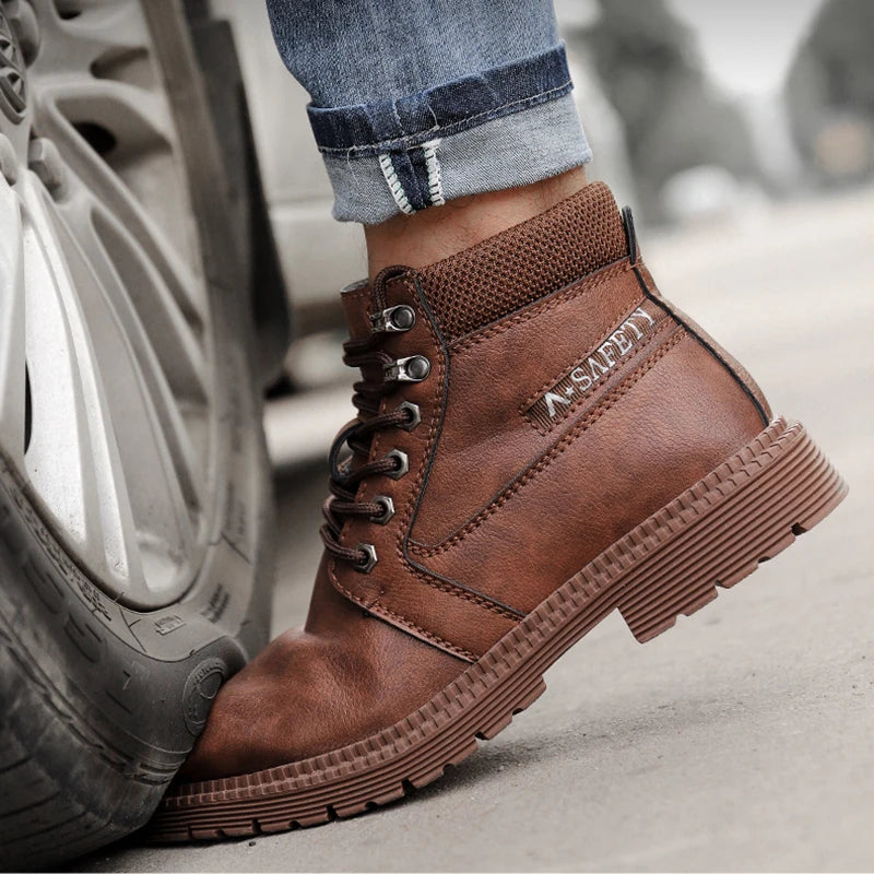 Men's Waterproof Steel Toe Work Boots High-Top Safety Shoes