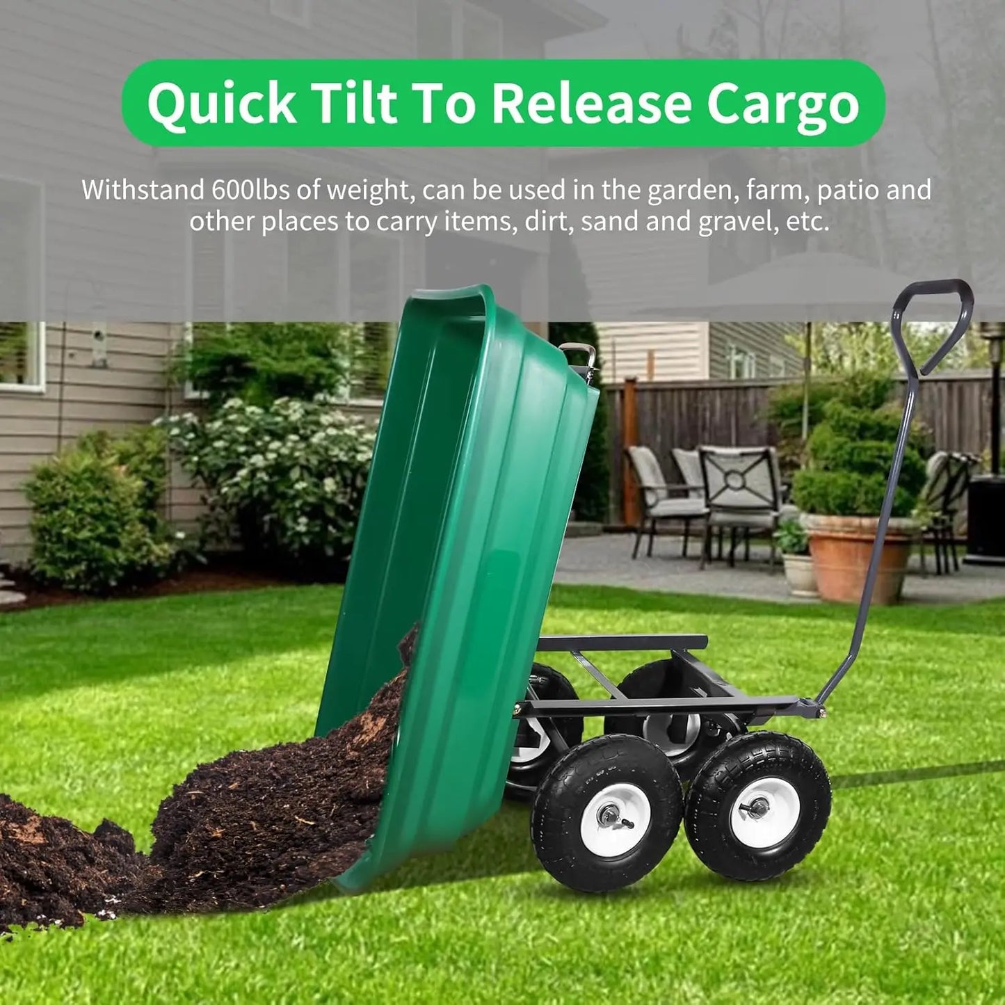 600 Lbs Poly Garden Dump Cart,Camping Beach Wagon with 180° Rotating Handle and 10"Pneumatic Tires