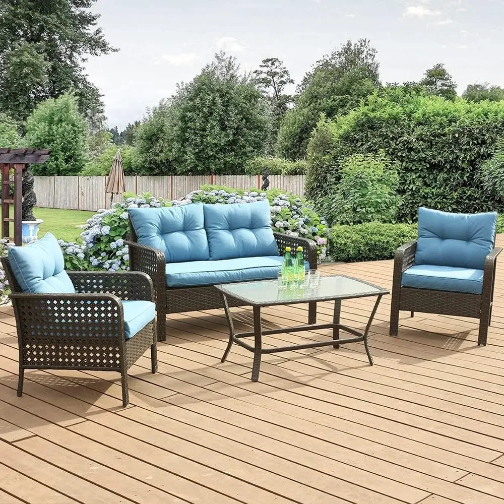 Wicker Furniture with Loveseat, Rattan Seating Outside Coffee Table w/2 Chair