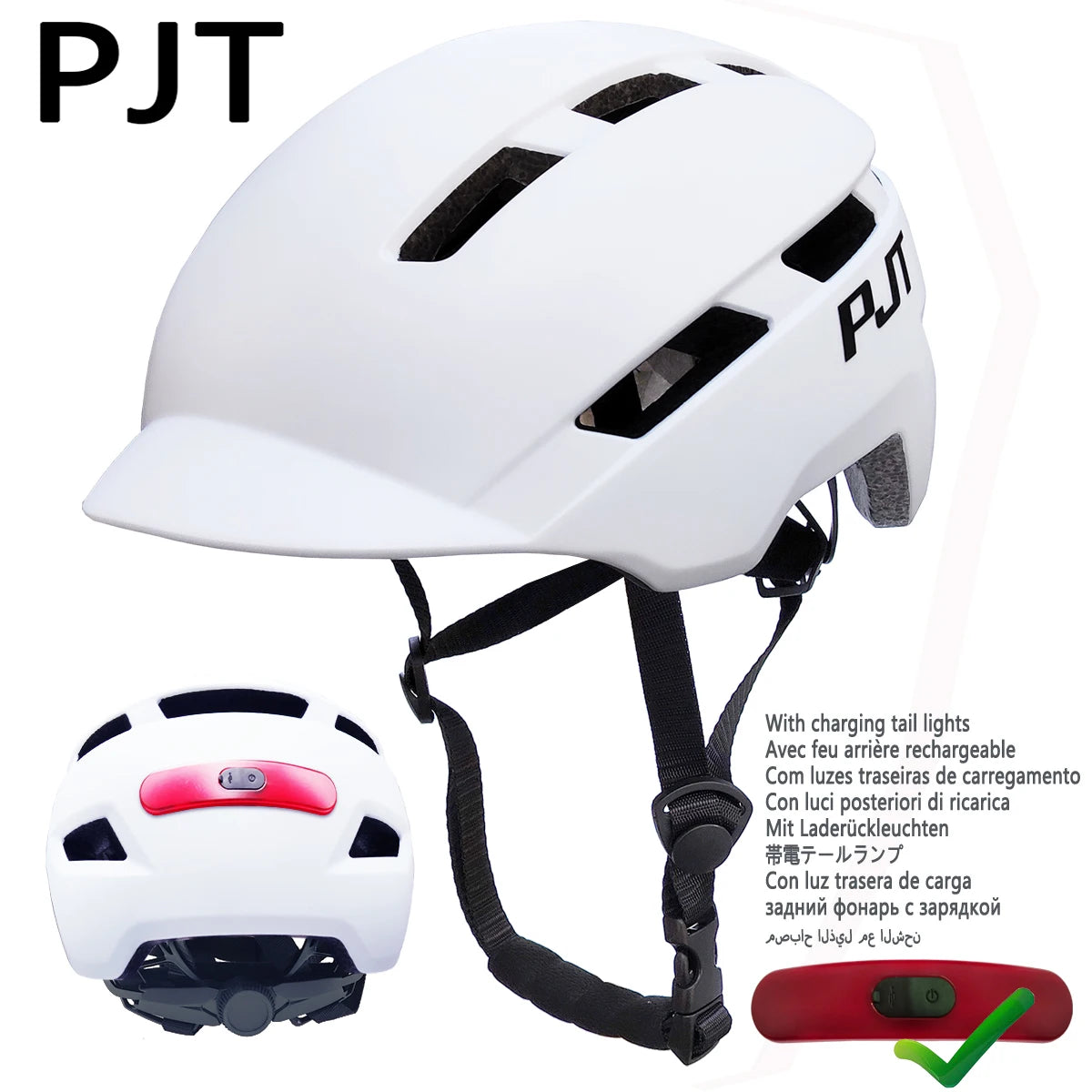 PJT New Cycling Helmet In-Mold Mountain Road USB Rechargeable Tail Light