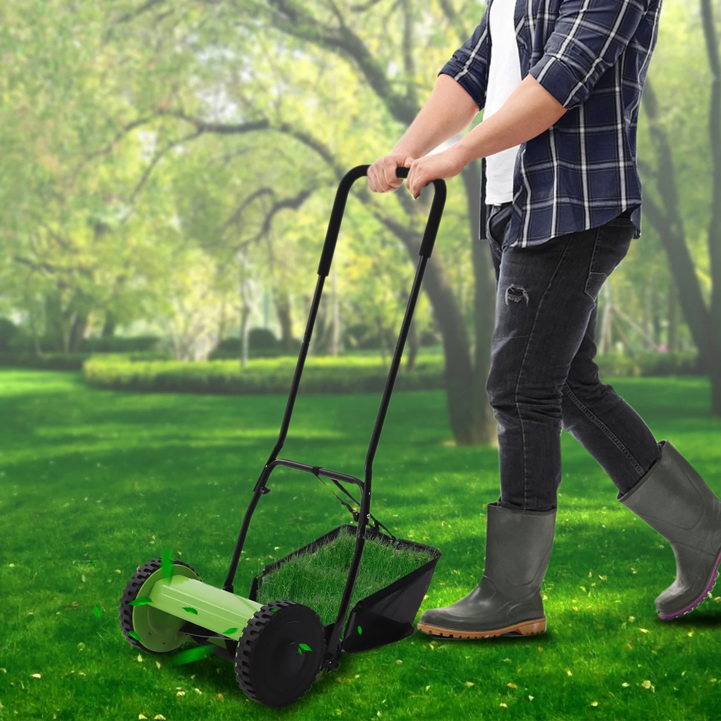 12” Manual Push Reel Lawn Mower Push Lawn Sweeper with 23L Collection Bag, 5 Blades