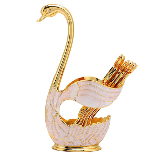 Fruit Scoop Coffee Dessert Spoon Set European Elegant Swan Holder