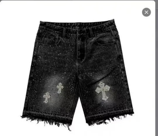 Retro Gothic Y2k Sweatpants Oversized Denim Shorts Men