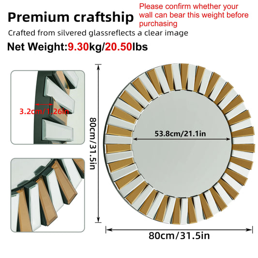 60/80CM Round Starburst Decorative Wall Mirror Gorgeous Tawny Accent Mirror