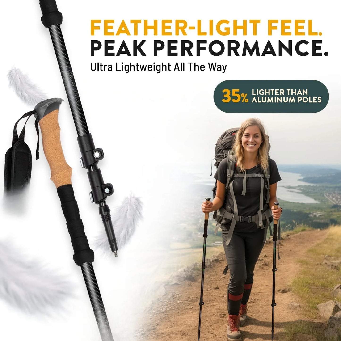 Strong Lightweight Collapsible Hiking Poles with Cork Grips