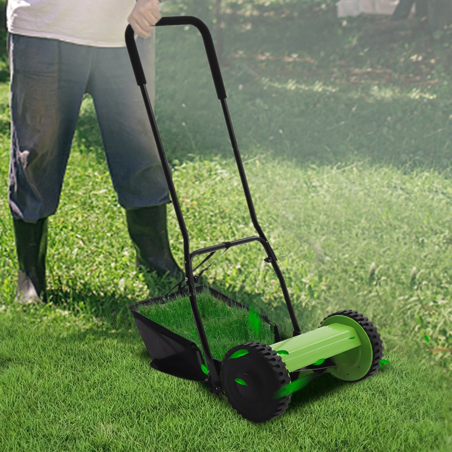 12” Manual Push Reel Lawn Mower Push Lawn Sweeper with 23L Collection Bag, 5 Blades